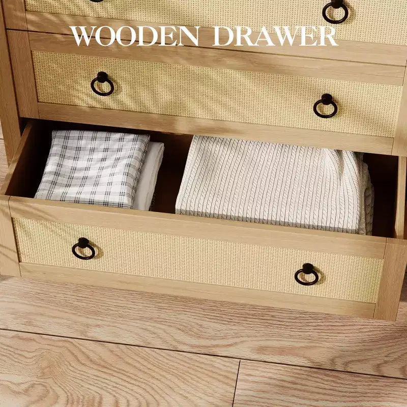 7 Drawer Rattan Dresser,Boho Dresser for Bedroom,Chest of Drawers,Closet Organizer,Natural Wood Dressers Chest for Bedroom,Living Room,Entryway 6
