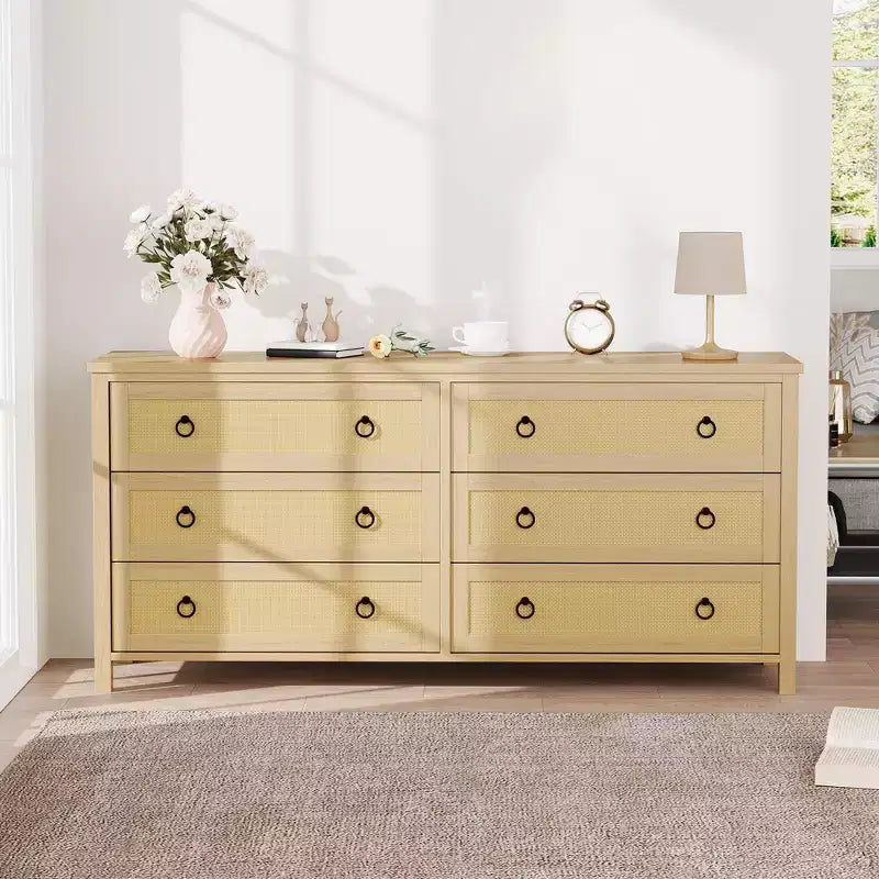 7 Drawer Rattan Dresser,Boho Dresser for Bedroom,Chest of Drawers,Closet Organizer,Natural Wood Dressers Chest for Bedroom,Living Room,Entryway 9