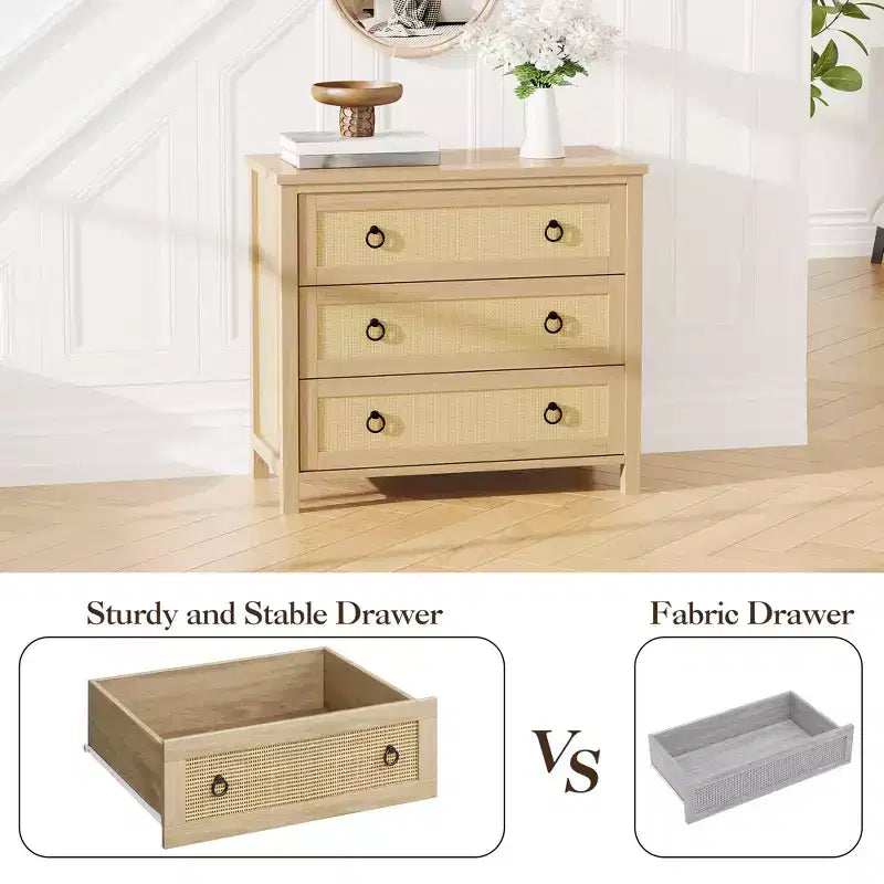 7 Drawer Rattan Dresser,Boho Dresser for Bedroom,Chest of Drawers,Closet Organizer,Natural Wood Dressers Chest for Bedroom,Living Room,Entryway 7