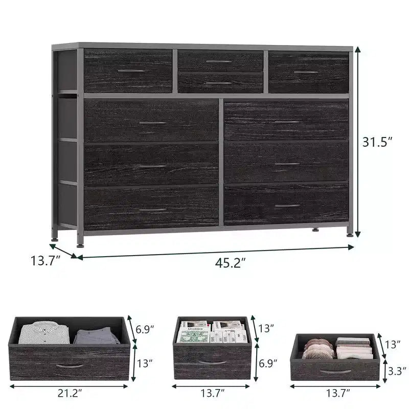 10 Drawers Fabric Dressers for Bedroom, Modern Chest of Drawers 10