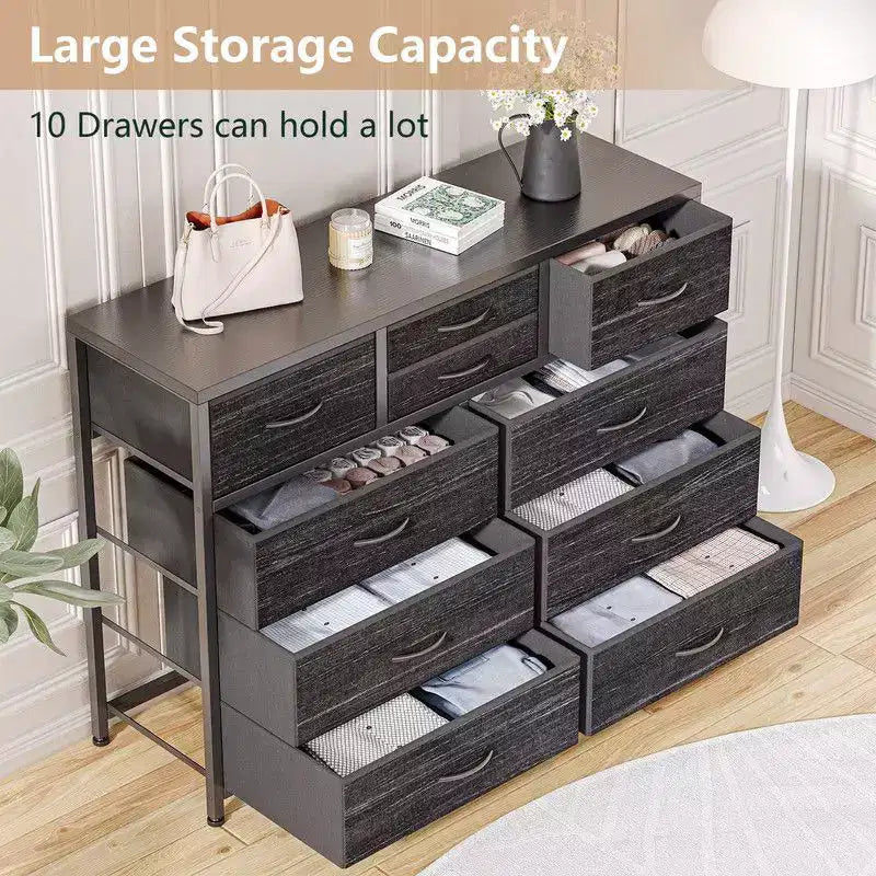 10 Drawers Fabric Dressers for Bedroom, Modern Chest of Drawers 11