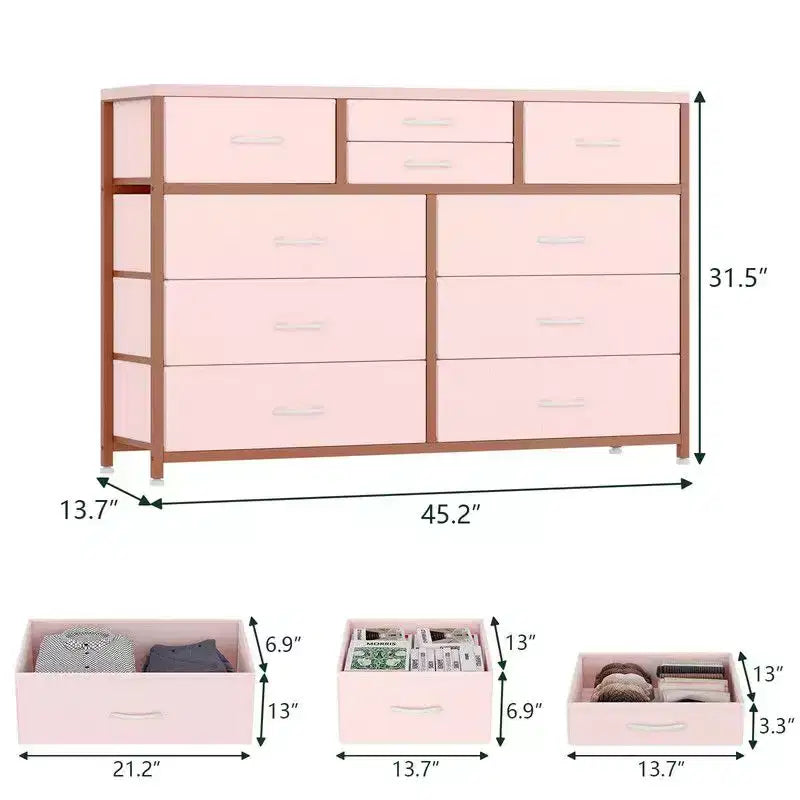 10 Drawers Fabric Dressers for Bedroom, Modern Chest of Drawers 17
