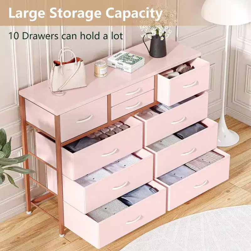 10 Drawers Fabric Dressers for Bedroom, Modern Chest of Drawers 18