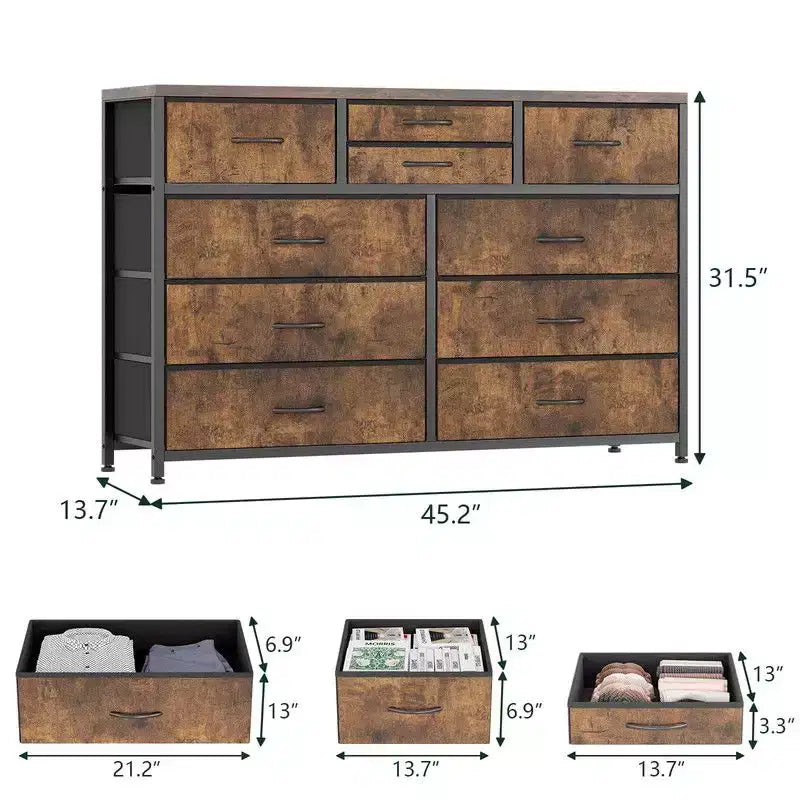 10 Drawers Fabric Dressers for Bedroom, Modern Chest of Drawers 24