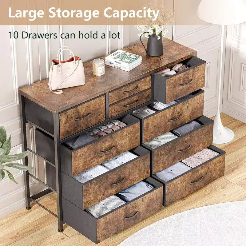 10 Drawers Fabric Dressers for Bedroom, Modern Chest of Drawers 25
