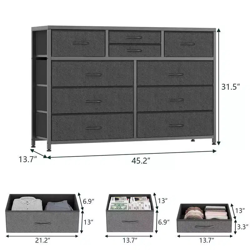 10 Drawers Fabric Dressers for Bedroom, Modern Chest of Drawers 3