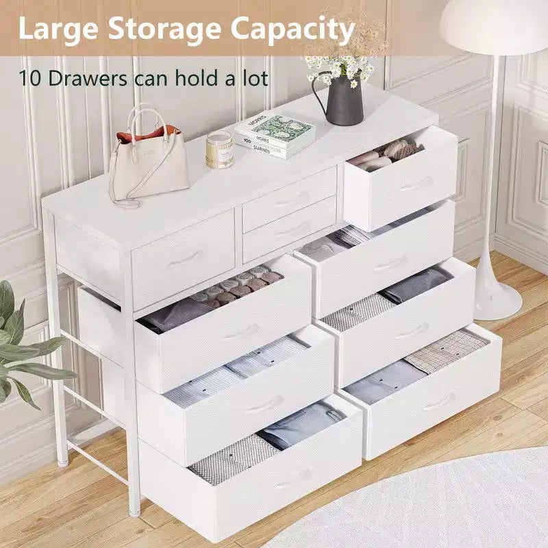 10 Drawers Fabric Dressers for Bedroom, Modern Chest of Drawers 32