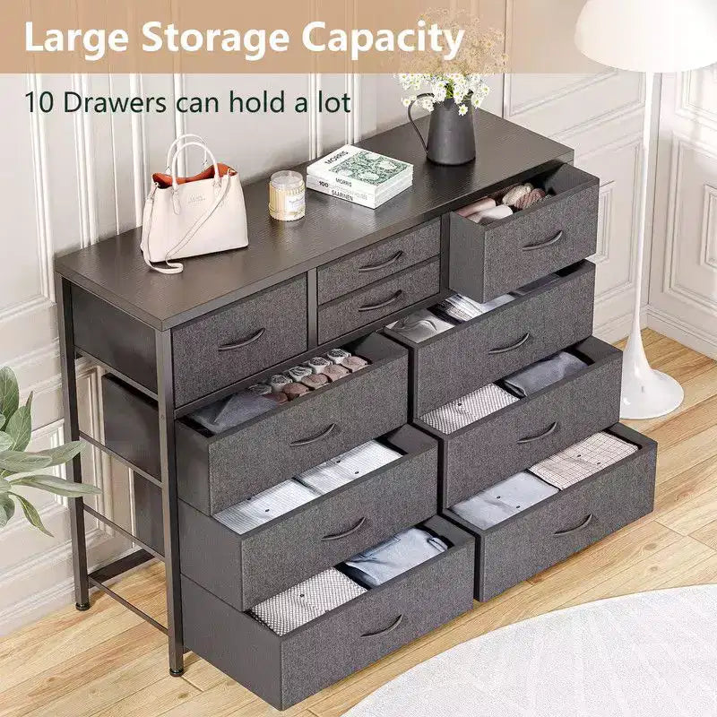 10 Drawers Fabric Dressers for Bedroom, Modern Chest of Drawers 4