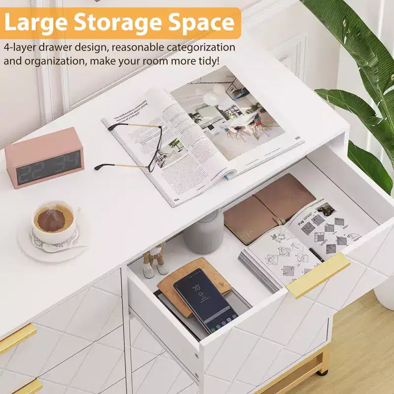 8 Drawer Dresser for Bedroom, Wooden Dresser with Metal Handles and 8 Drawers, Wood Chest of Drawers for Home Storage and Organization 4