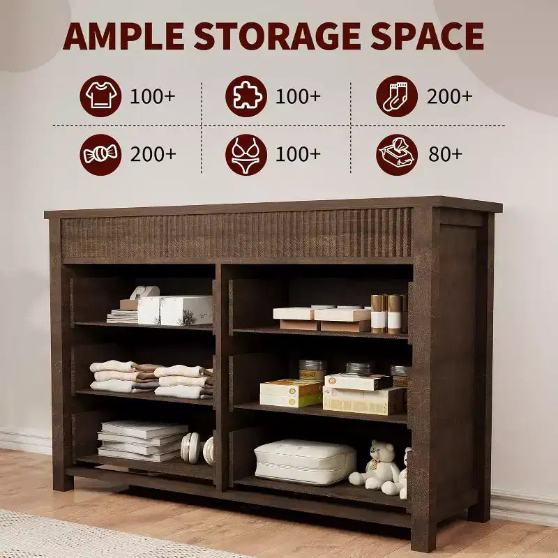 6-Drawer Dresser & TV Stand with Fluted Detailing, Wooden Storage Organizer for Bedroom, Living Room, or Hallway 4
