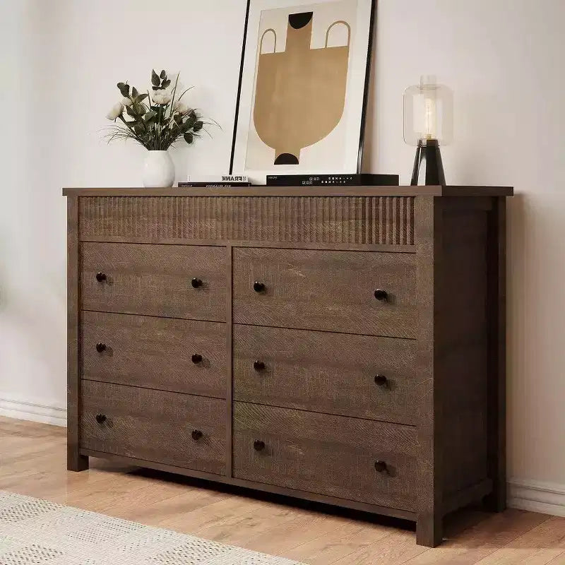 6-Drawer Dresser & TV Stand with Fluted Detailing, Wooden Storage Organizer for Bedroom, Living Room, or Hallway 5
