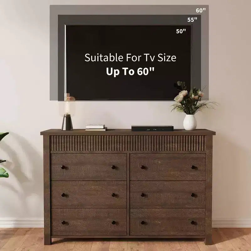 6-Drawer Dresser & TV Stand with Fluted Detailing, Wooden Storage Organizer for Bedroom, Living Room, or Hallway 7