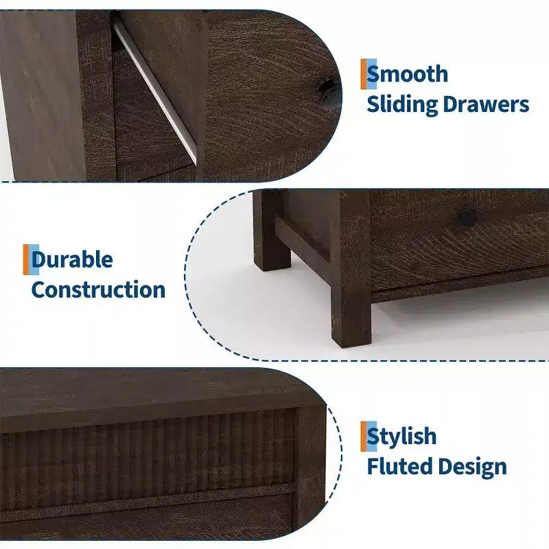6-Drawer Dresser & TV Stand with Fluted Detailing, Wooden Storage Organizer for Bedroom, Living Room, or Hallway 8