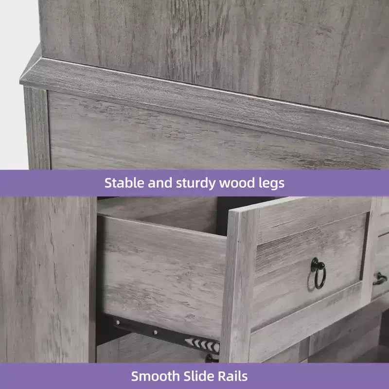 59inche Wide Farmhouse 7 Drawers Dresser Wood Rustic Drawers with Nice Texture Vintage Design Storage Dressers Organizer 10