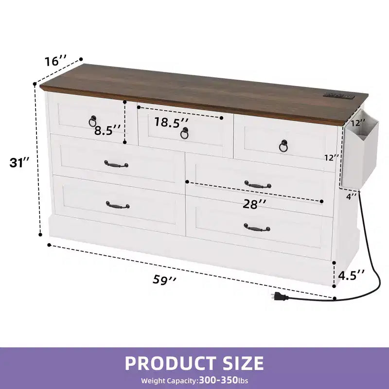 59inche Wide Farmhouse 7 Drawers Dresser Wood Rustic Drawers with Nice Texture Vintage Design Storage Dressers Organizer 17