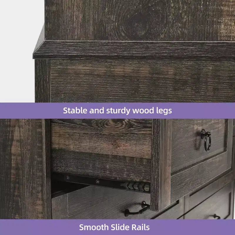 59inche Wide Farmhouse 7 Drawers Dresser Wood Rustic Drawers with Nice Texture Vintage Design Storage Dressers Organizer 3