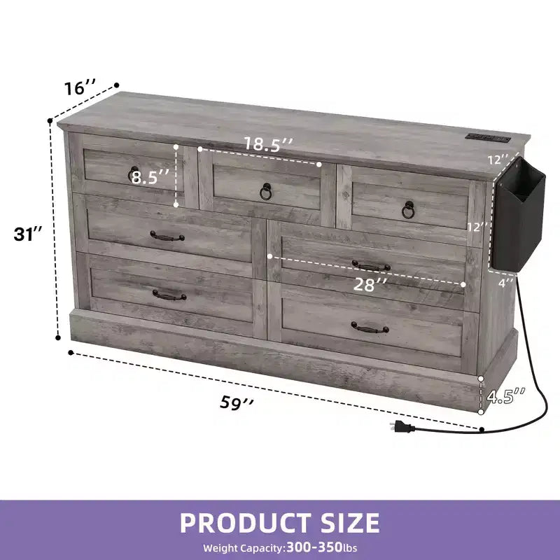 59inche Wide Farmhouse 7 Drawers Dresser Wood Rustic Drawers with Nice Texture Vintage Design Storage Dressers Organizer 9