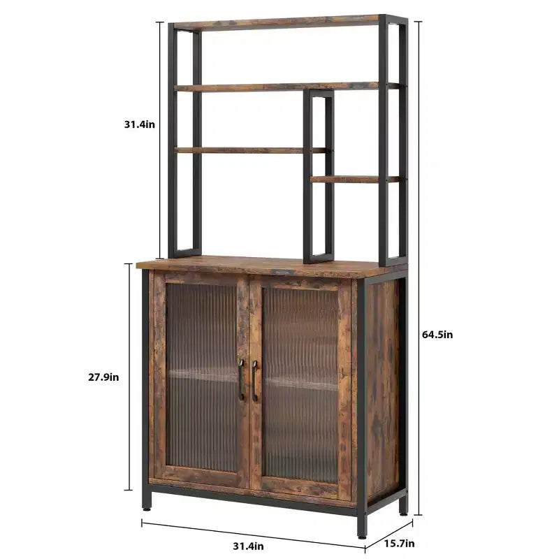 64.5 Cabinet with 5 Tier Microwave Stand Large Baker Rack Coffee Bar Station