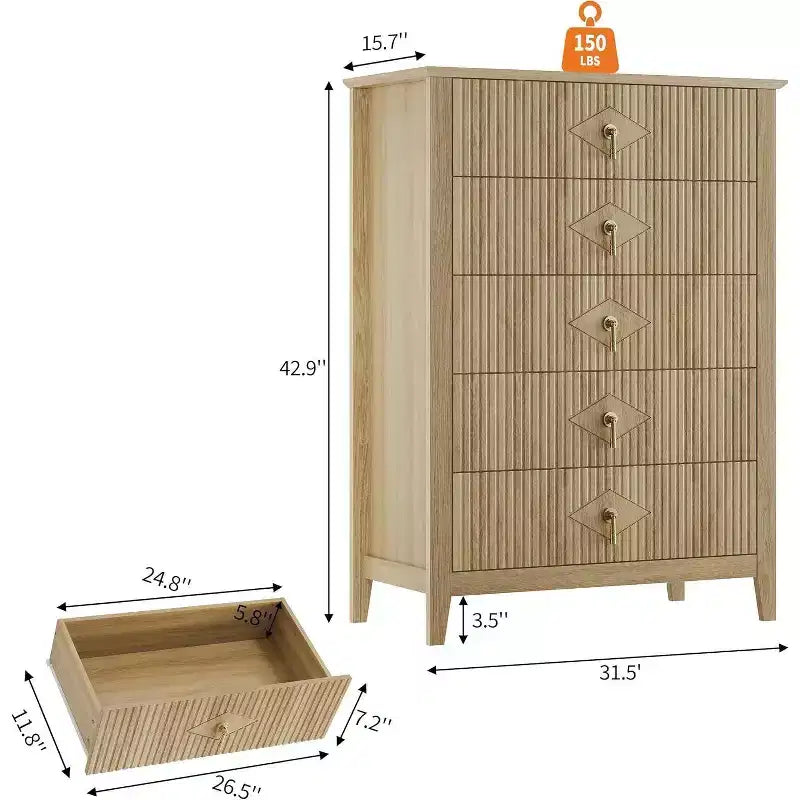 54 Fluted 6-Drawer Dresser - Modern Wood Storage Cabinet for Bedroom & Living Room 33