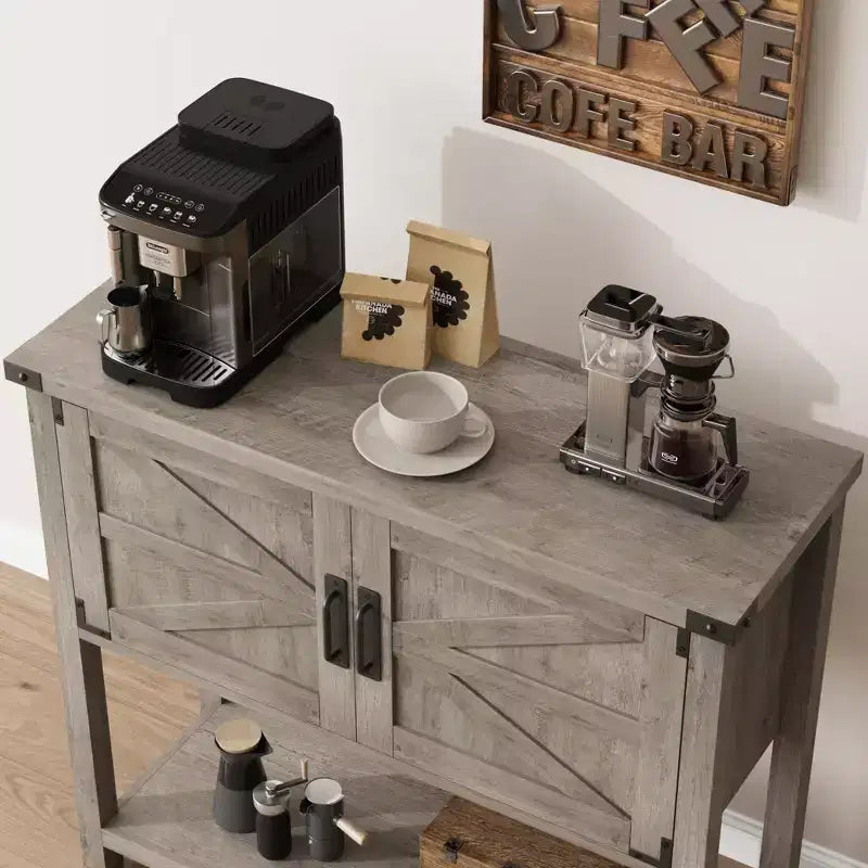 Consolle Rustica da 80 cm, Tavolino da Divano a 2 Ante con Ripiano Aperto per Soggiorno/Cucina/Camera da Letto