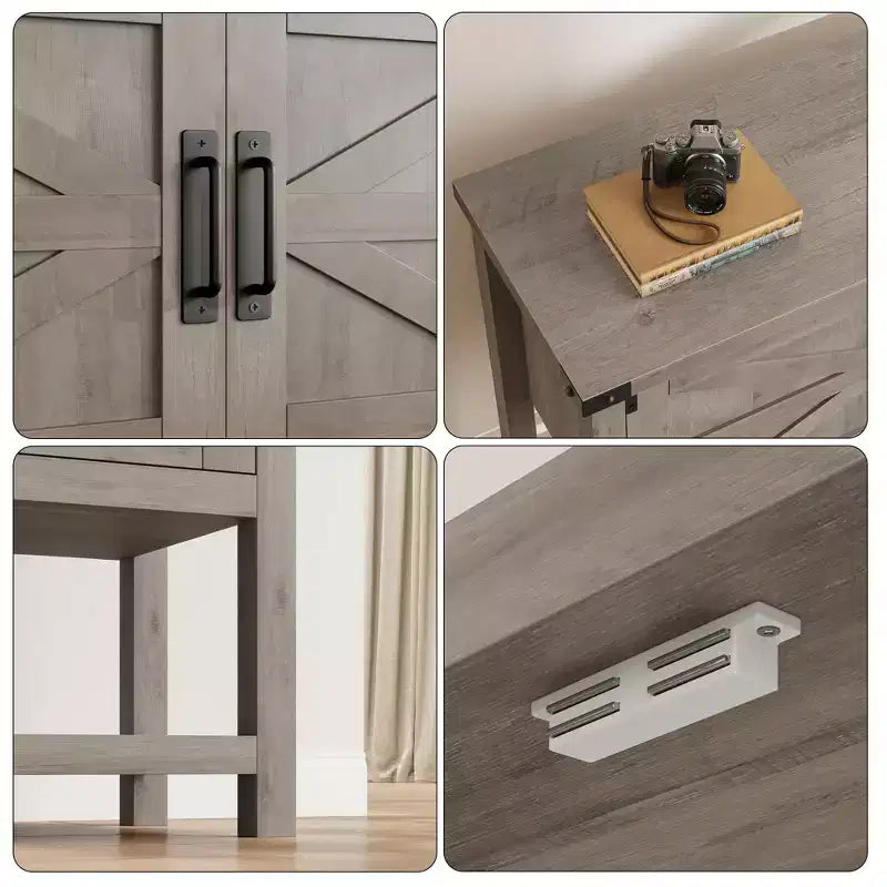 Consolle Rustica da 80 cm, Tavolino da Divano a 2 Ante con Ripiano Aperto per Soggiorno/Cucina/Camera da Letto 4