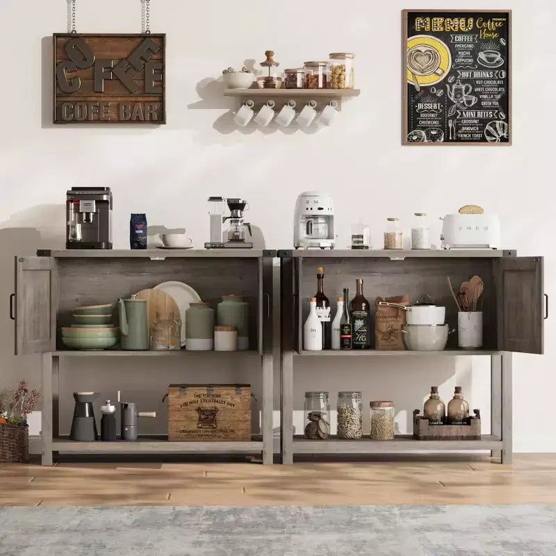 Consolle Rustica da 80 cm, Tavolino da Divano a 2 Ante con Ripiano Aperto per Soggiorno/Cucina/Camera da Letto 7