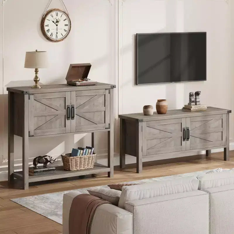 Consolle Rustica da 80 cm, Tavolino da Divano a 2 Ante con Ripiano Aperto per Soggiorno/Cucina/Camera da Letto 9