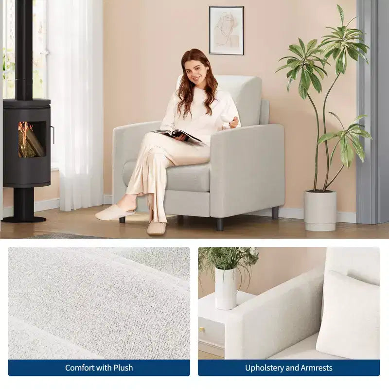 33 Divano beige, Poltrona di supporto con seduta imbottita e supporto lombare, Comoda poltrona da lettura per camera da letto, per soggiorno, piccolo appartamento