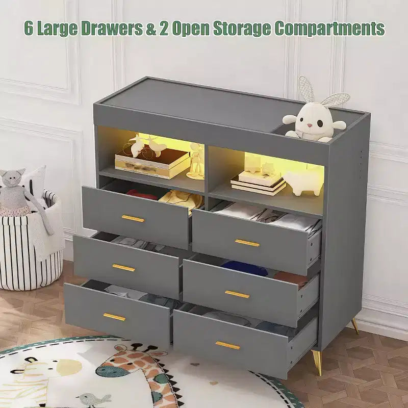 GustoWave Baby Changing Table with Metal Feet, Dresser with 6 Drawers, Diaper Changing Station Nursery Organizer for Infants 10