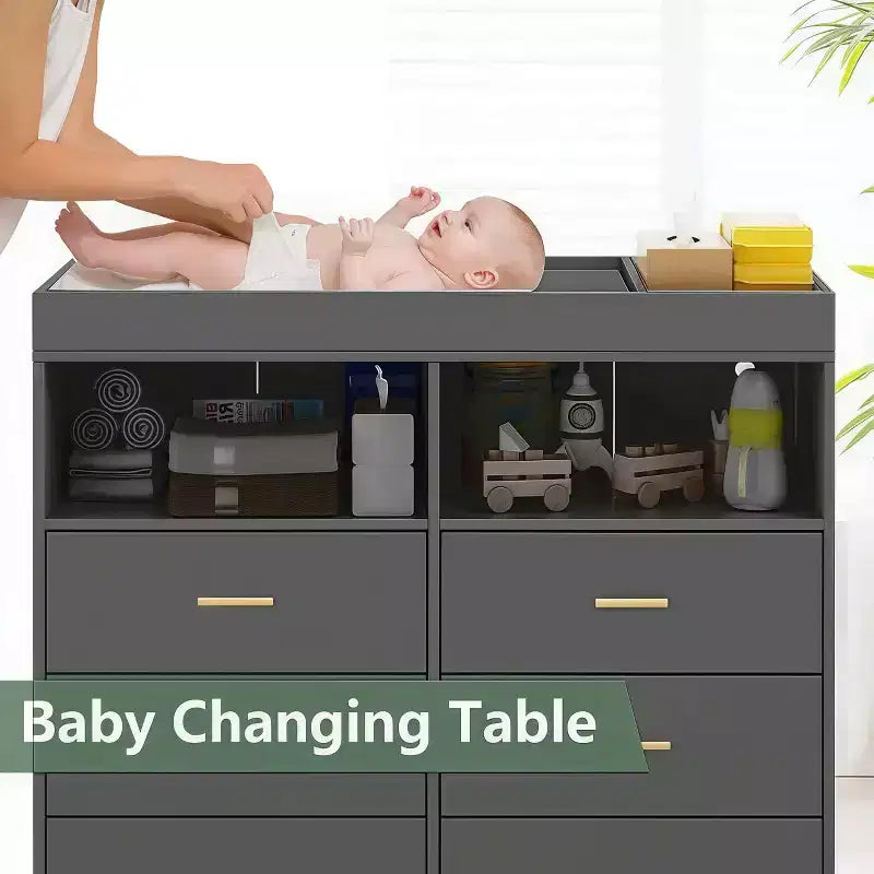 GustoWave Baby Changing Table with Metal Feet, Dresser with 6 Drawers, Diaper Changing Station Nursery Organizer for Infants 13