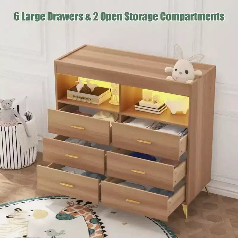 GustoWave Baby Changing Table with Metal Feet, Dresser with 6 Drawers, Diaper Changing Station Nursery Organizer for Infants 18