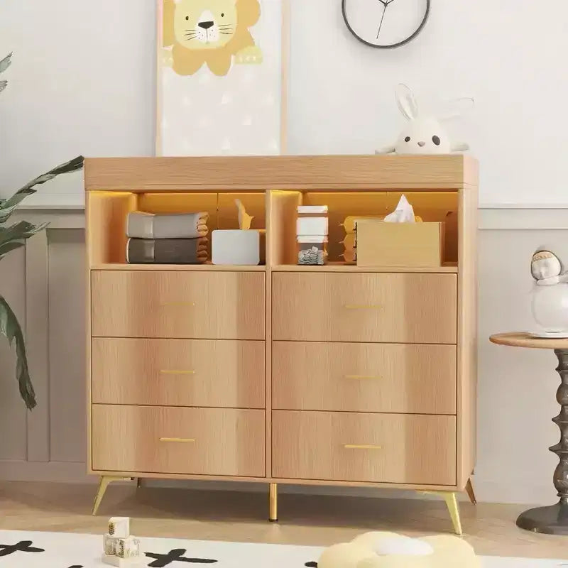 GustoWave Baby Changing Table with Metal Feet, Dresser with 6 Drawers, Diaper Changing Station Nursery Organizer for Infants 23