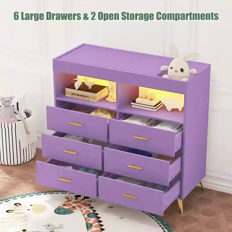 GustoWave Baby Changing Table with Metal Feet, Dresser with 6 Drawers, Diaper Changing Station Nursery Organizer for Infants 26