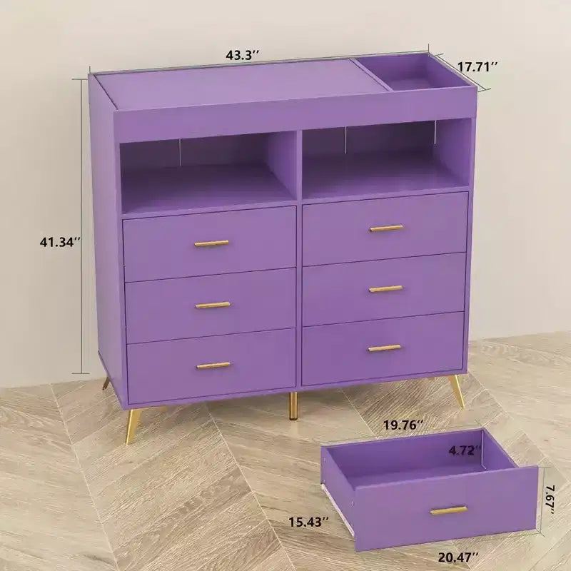 GustoWave Baby Changing Table with Metal Feet, Dresser with 6 Drawers, Diaper Changing Station Nursery Organizer for Infants 27