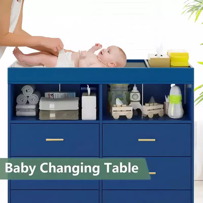 GustoWave Baby Changing Table with Metal Feet, Dresser with 6 Drawers, Diaper Changing Station Nursery Organizer for Infants 4