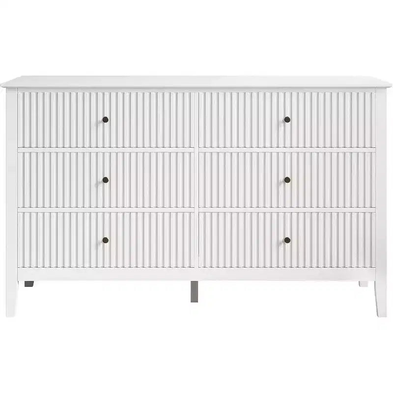 Heynemo Fluted 6 Drawer Dresser, Modern Closet Organizer Dressers, Double Chest of Drawers with Soft Close Drawers, Wood Storage Cabinet, White 8
