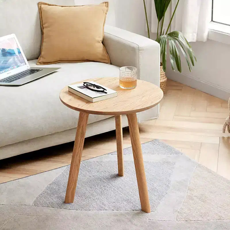 Okak Wooden Round Side Table with Floor Friendly Non-Slip Pads, End Table with Strong Three-Legged Structure, Couch Table for Living Room