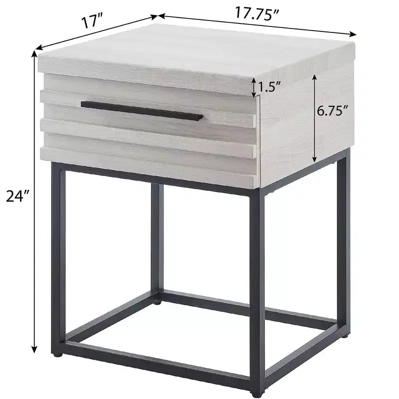 Tavolino rustico Okak con cassetto e gambe in metallo, comodino con piano spesso, tavolino d'appoggio per divano, soggiorno, camera da letto 14