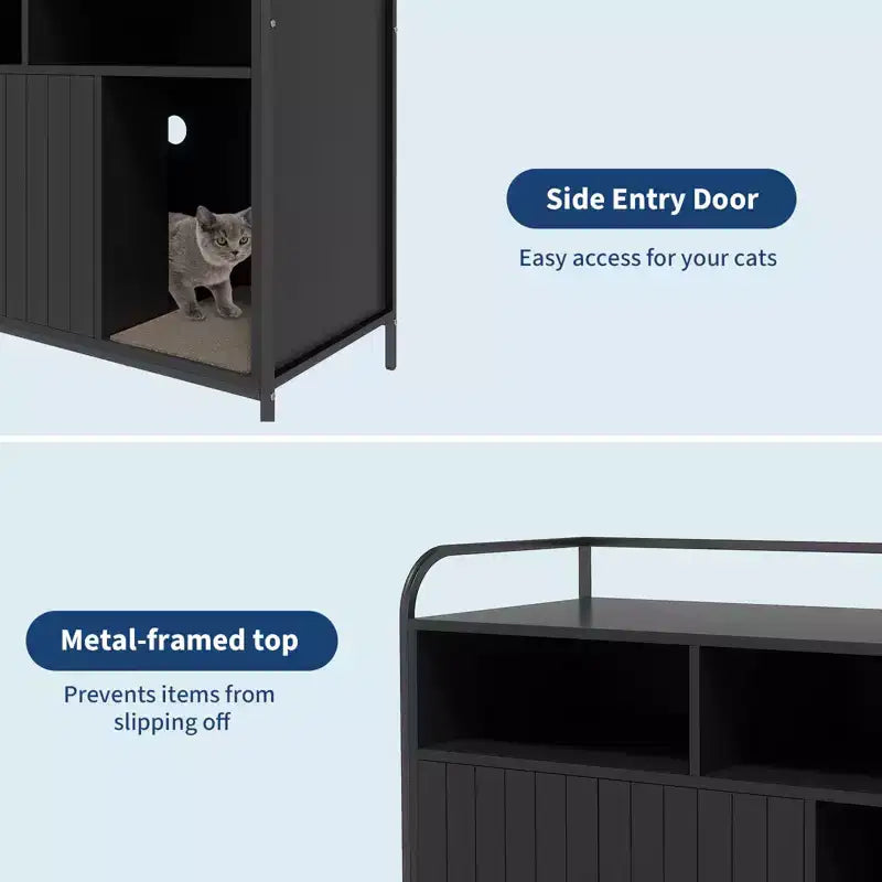 37.5-inch Modern Wooden Litter Box with Storage Shelf, Multi-functional Furniture-style Design with Ventilation Holes, Suitable for Most Litter Boxes