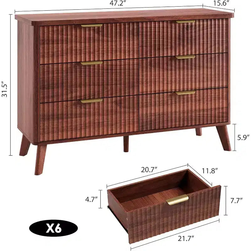 6 Drawers Dresser for Bedroom, 47.2 Wide Dressers with Curved Profile Design 10
