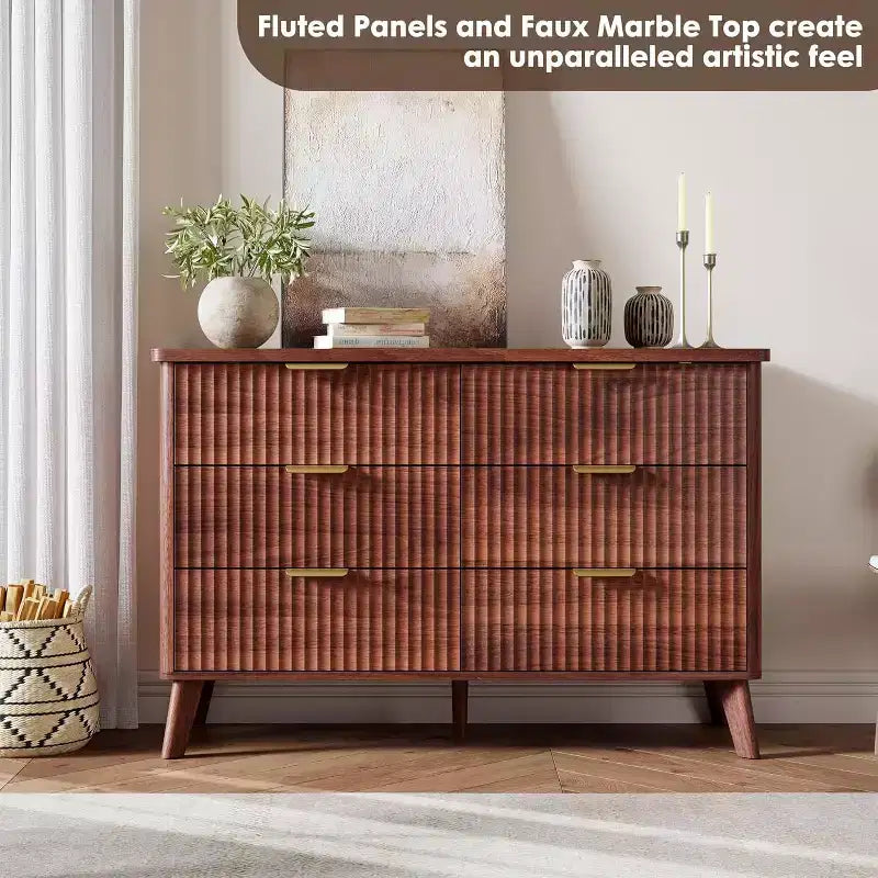 6 Drawers Dresser for Bedroom, 47.2 Wide Dressers with Curved Profile Design 12