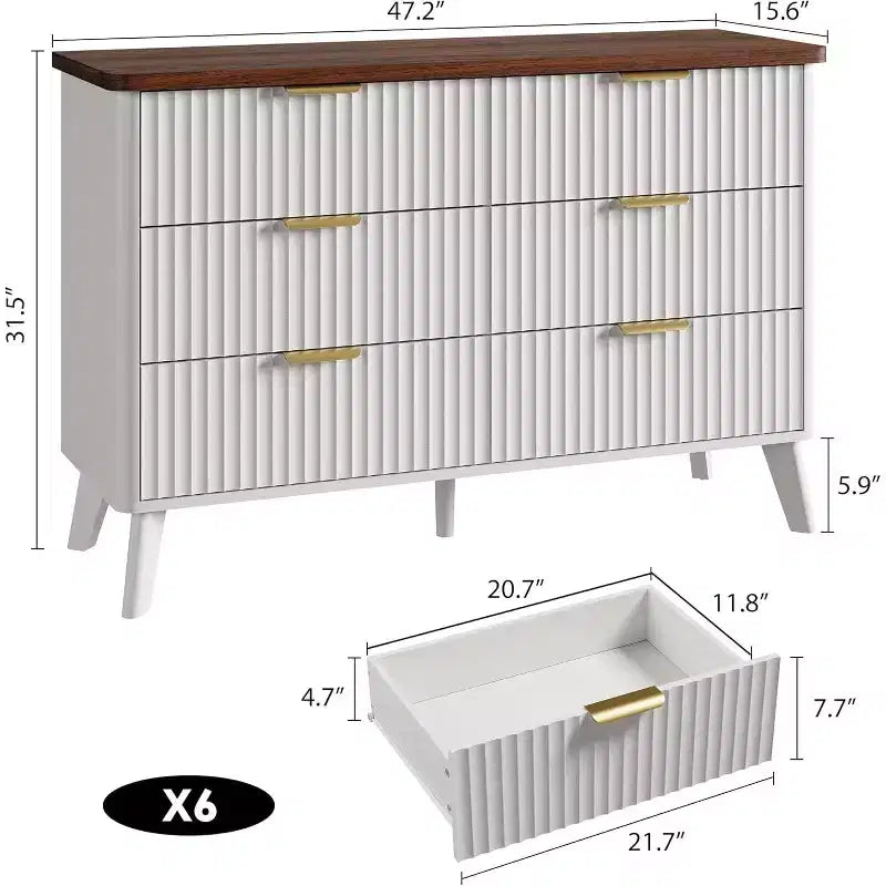 6 Drawers Dresser for Bedroom, 47.2 Wide Dressers with Curved Profile Design 18
