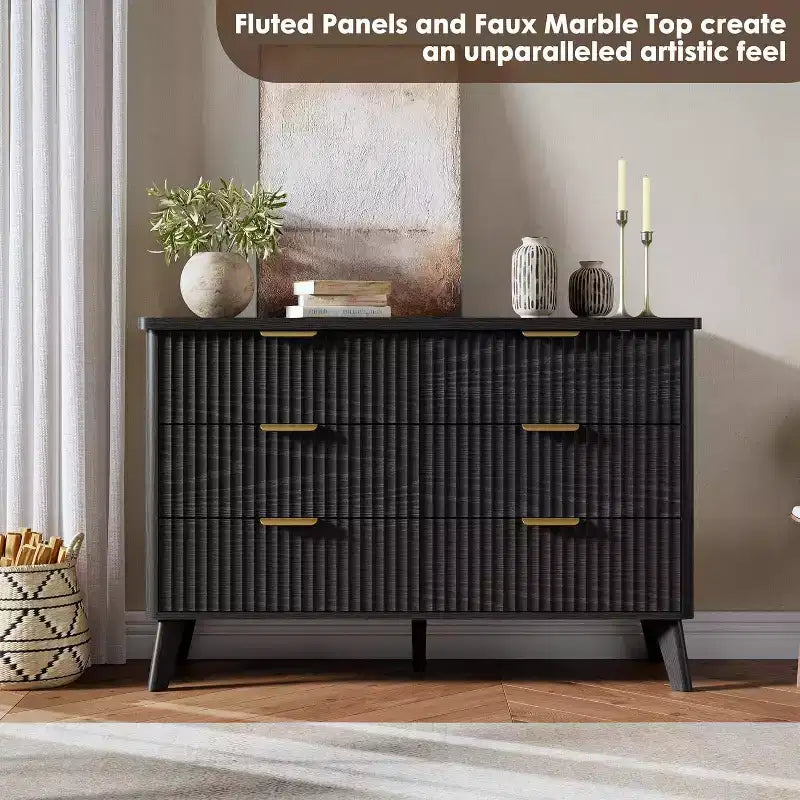 6 Drawers Dresser for Bedroom, 47.2 Wide Dressers with Curved Profile Design 3