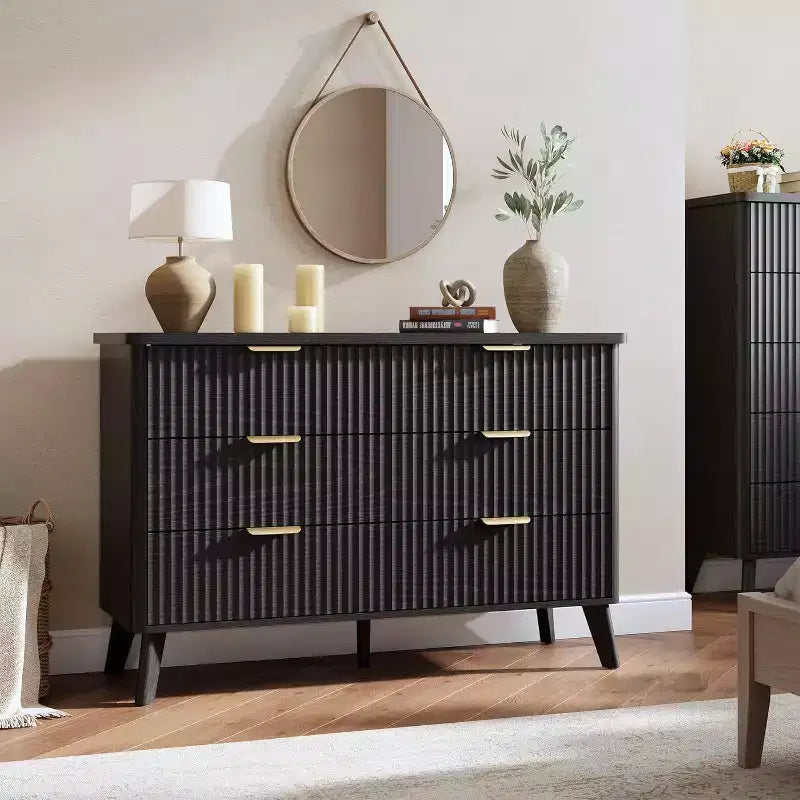 6 Drawers Dresser for Bedroom, 47.2 Wide Dressers with Curved Profile Design 8
