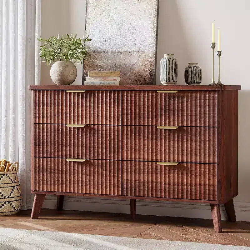 6 Drawers Dresser for Bedroom, 47.2 Wide Dressers with Curved Profile Design 9