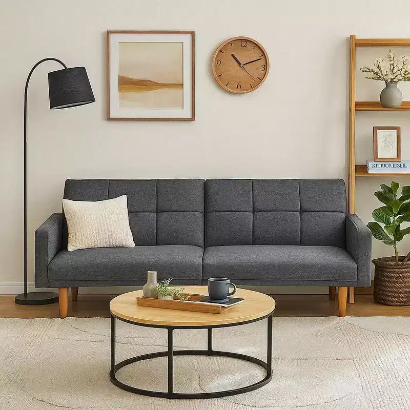 Royal Hampton Fabric Adjustable Sofa with Square Tufted Back, Light Gray