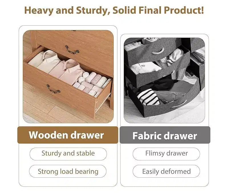 5 Drawer Dresser for Bedroom, Brown 5 Chest of Drawers Nightstand with Elegant V Shape Design, Wooden Dresser Organizer for Living Room, Nursery 4