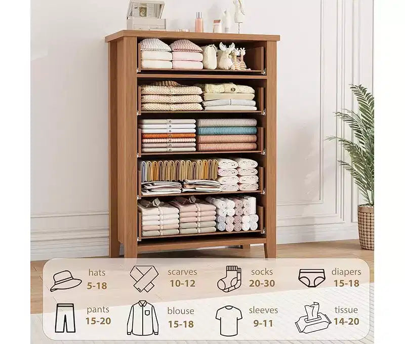 5 Drawer Dresser for Bedroom, Brown 5 Chest of Drawers Nightstand with Elegant V Shape Design, Wooden Dresser Organizer for Living Room, Nursery 5