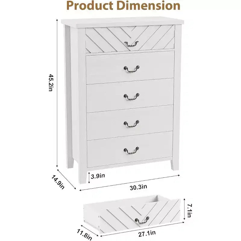5 Drawer Dresser for Bedroom, Brown 5 Chest of Drawers Nightstand with Elegant V Shape Design, Wooden Dresser Organizer for Living Room, Nursery 7