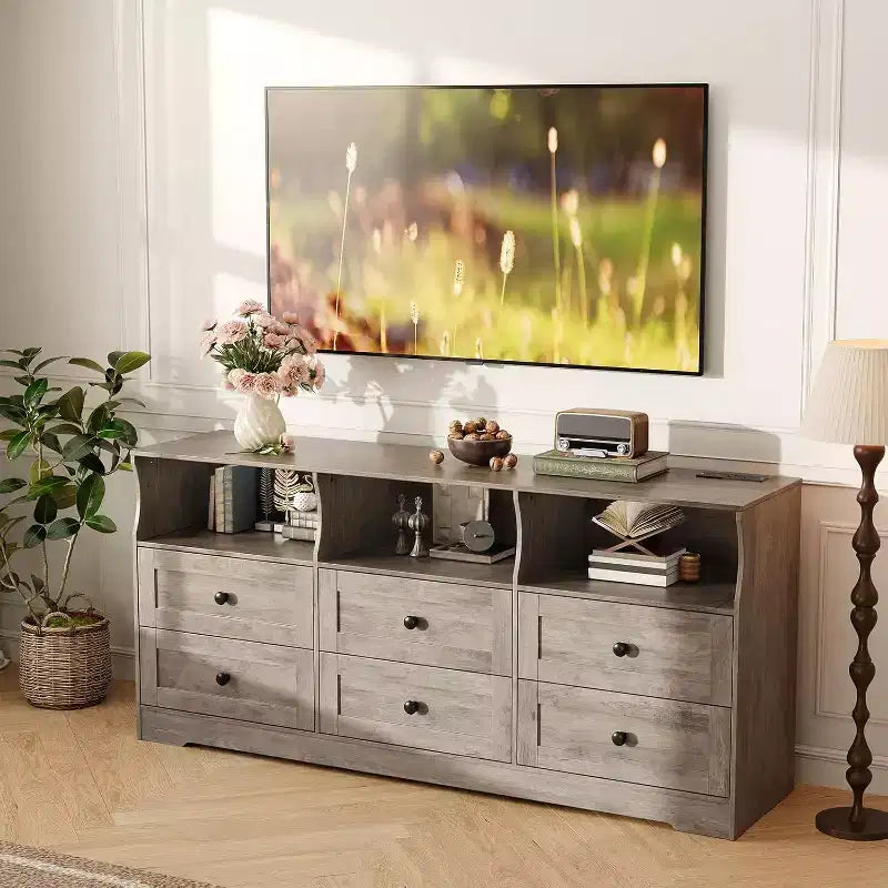 6 Drawer Dresser for Bedroom, 62.9in Slim Wooden Chest of Drawers with Open Shelf, Skinny Dresser for Nursery, Apartment, Closet Organization 18